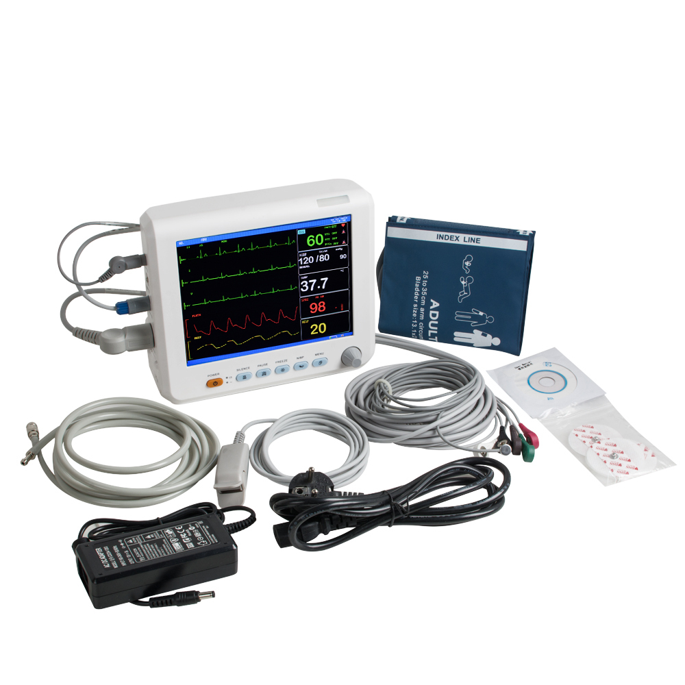 8 Inch Portable ECG Machine Vital Signs Monitor 6 Parameter NIBP RESP ...