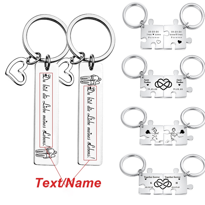Keychain Custom Couple Name Engraving Personalized Stainless Steel