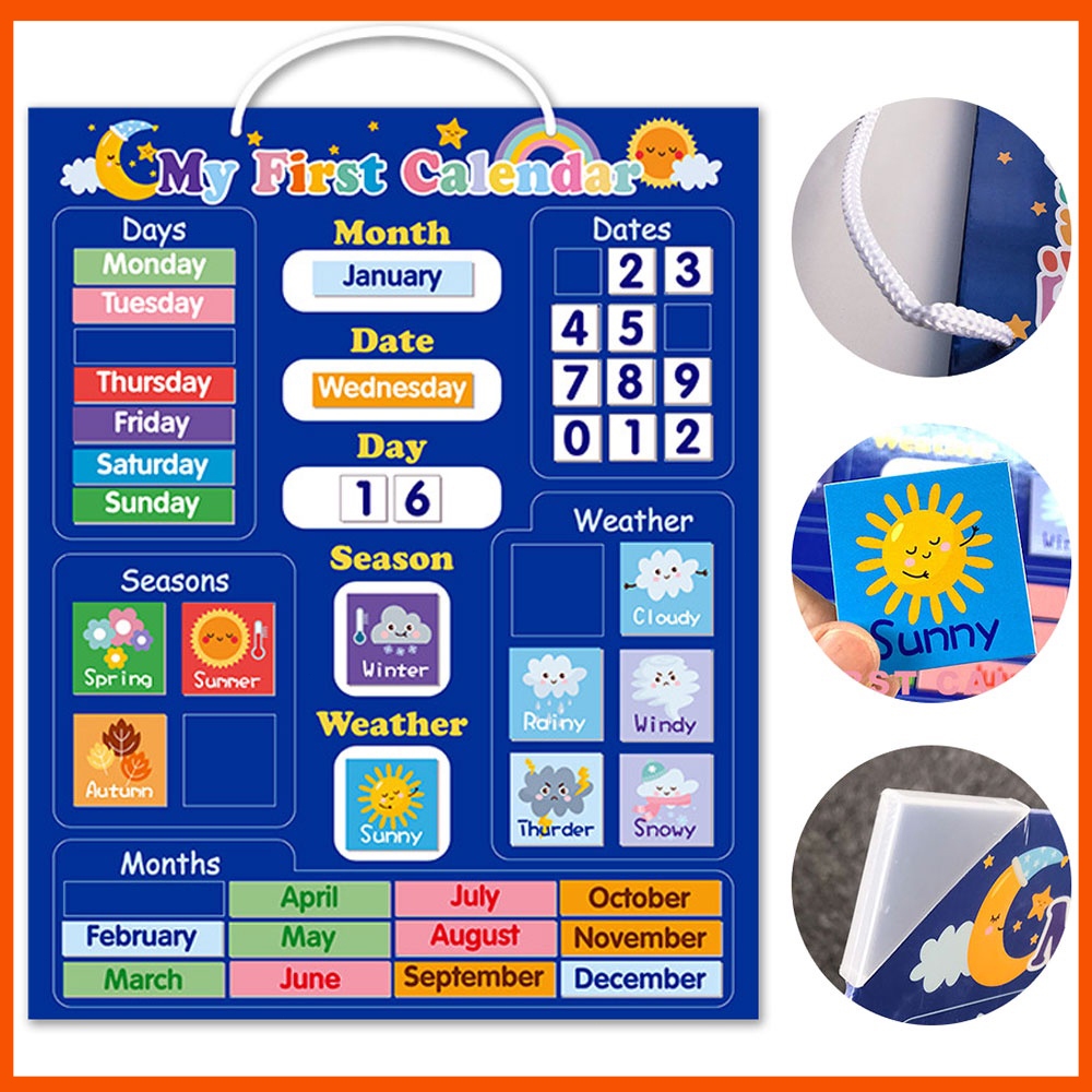 Kids Magnetic First Calendar Board Date Month Time Weather Learning ...