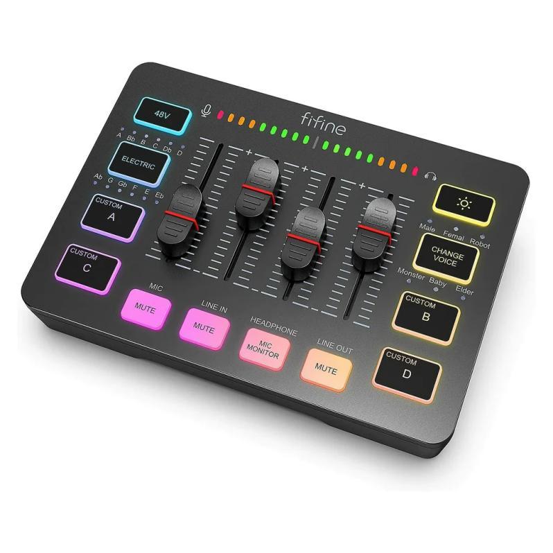 FIFINE AmpliGame SC3 Gaming Audio Mixer, Streaming RGB PC Mixer with ...