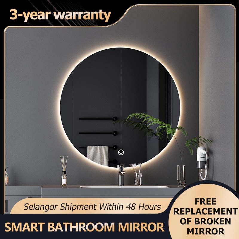 LED bathroom mirror with 3 colors light stepless dimming round mirror