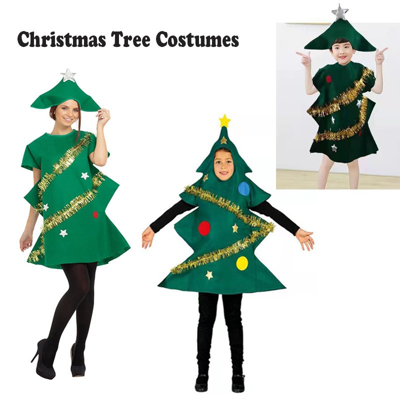 New Year Christmas Tree Outfit Mom and Girlds Boys Cosplay Green Grinch