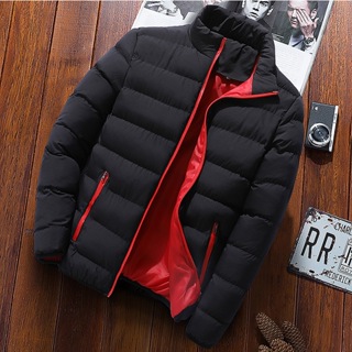 Hooded Puffer Jacket for Men Cotton-Padded Insulated Winter Down Coat  Lightweight Solid Color Zipper Outwear