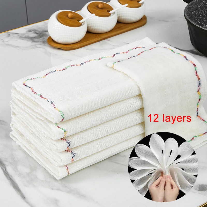 12layer Rainbow Grease Dish Towel Thickened White Cotton Gauze Dish
