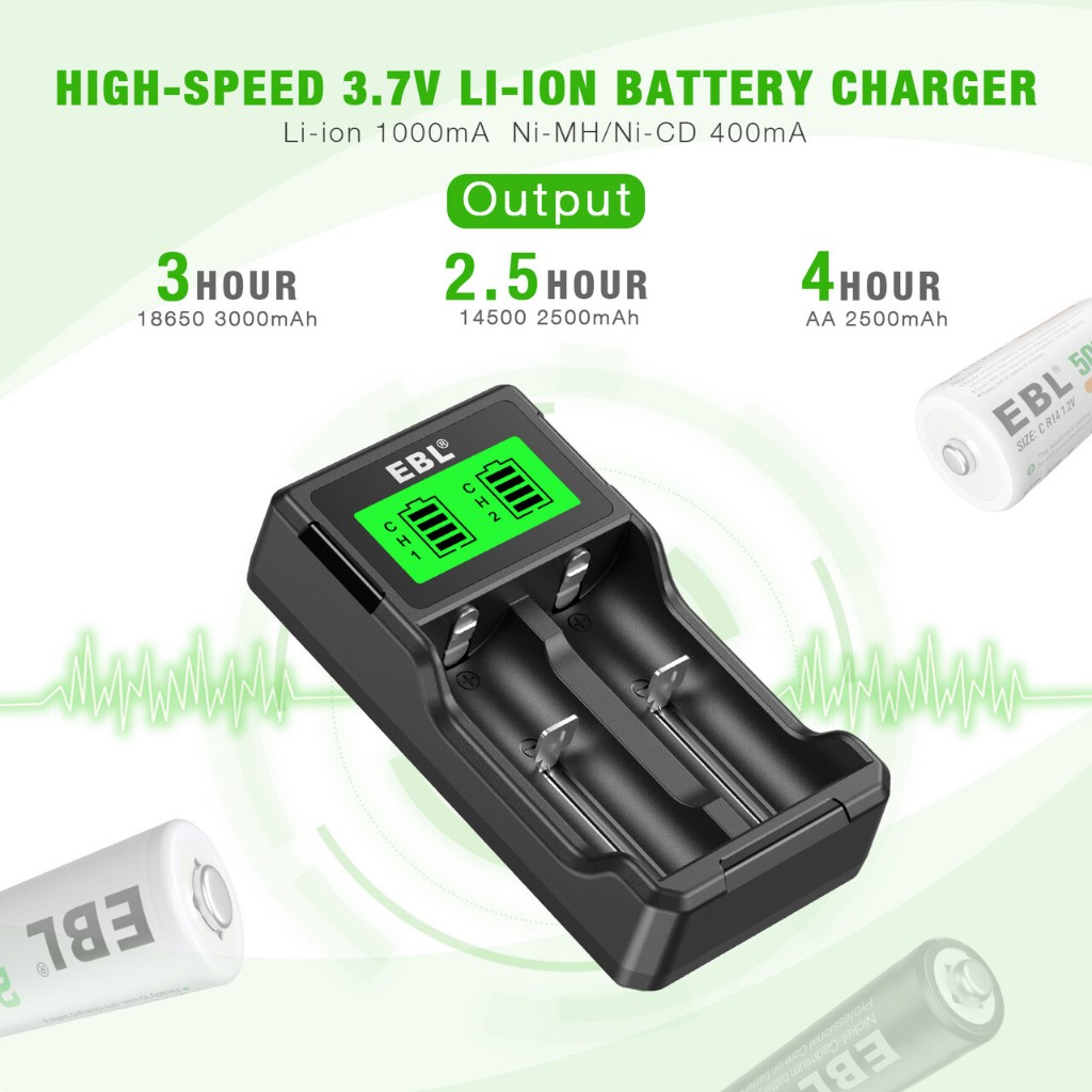 EBL 18650 C AA AAA Ni-MH Ni-CD Battery Charger for 3.7V Lithium ion ...