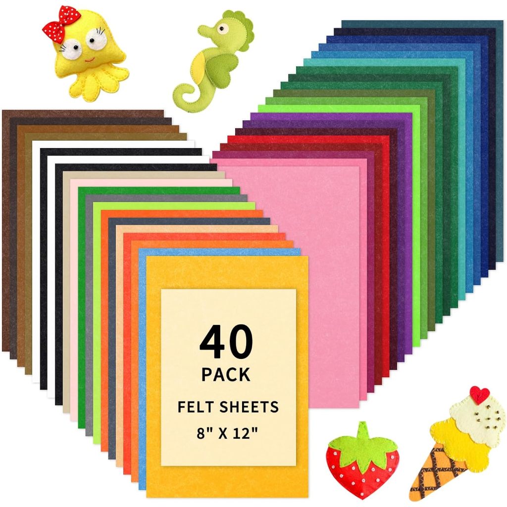 HTVRONT Felt Sheets for Crafts 40pcs Felt Fabric Sheets 8x12 A4 Stiff