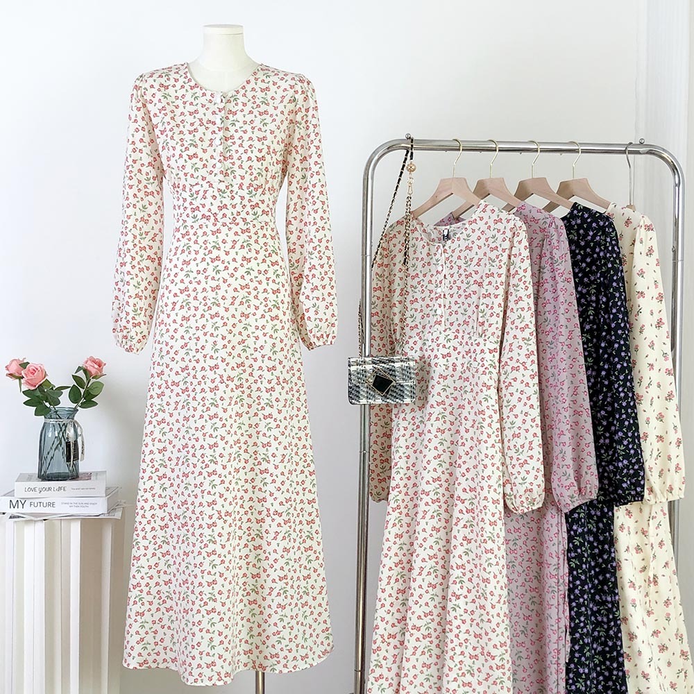 Casual Floral Street Live button long women dress breastfeed friendly