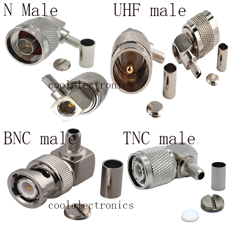 2pcs UHF PL259 N BNC TNC male plug Right Angle 90 Degree Crimp Connector for RG58 LMR195 RG142