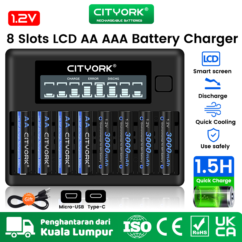 Palo 16 Bay LCD Display Smart Cargador de batería para AA/AAA NiMH/NiCd