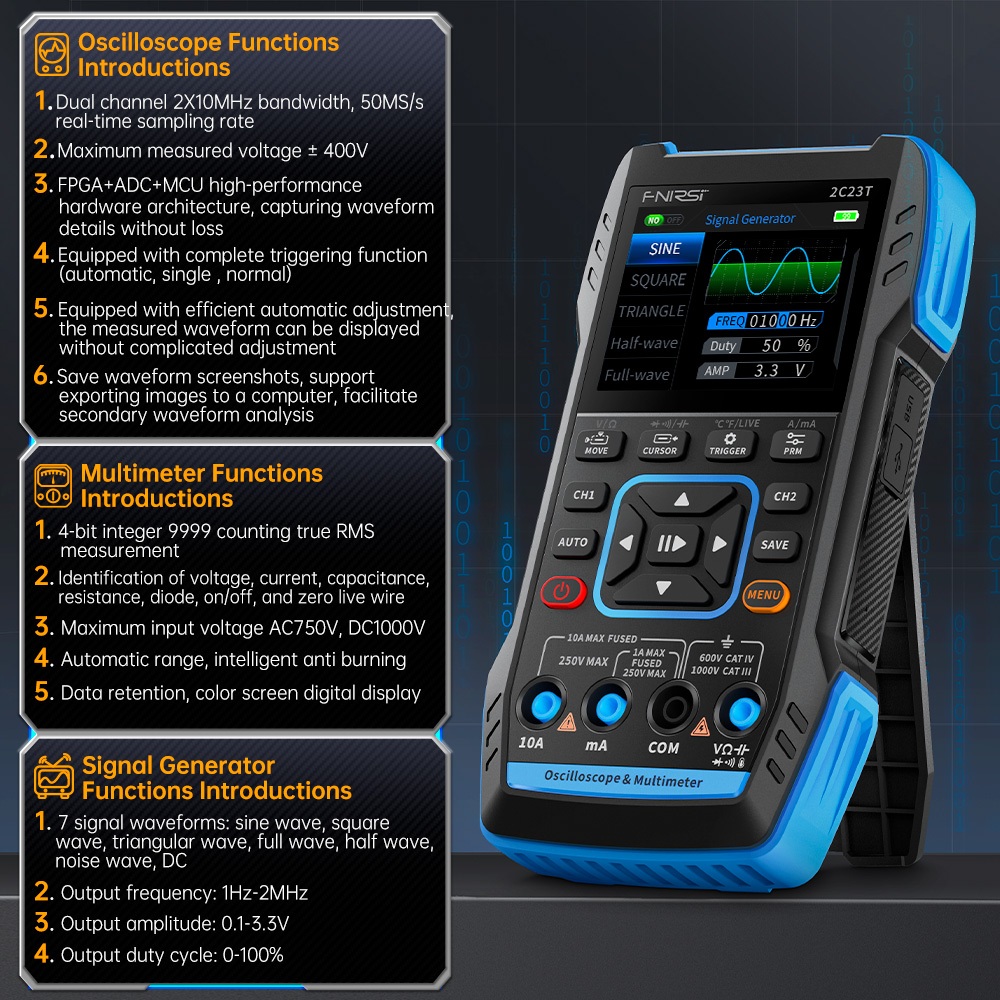 FNIRSI Handheld Digital Oscilloscope Multimeter + Function Signal ...