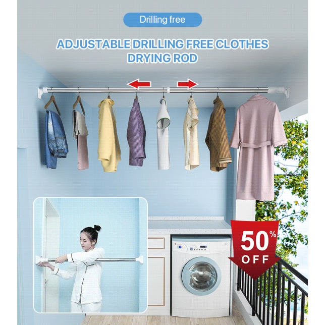 Stainless Steel Free Punching Telescopic Clothes Rod Curtain Rod ...