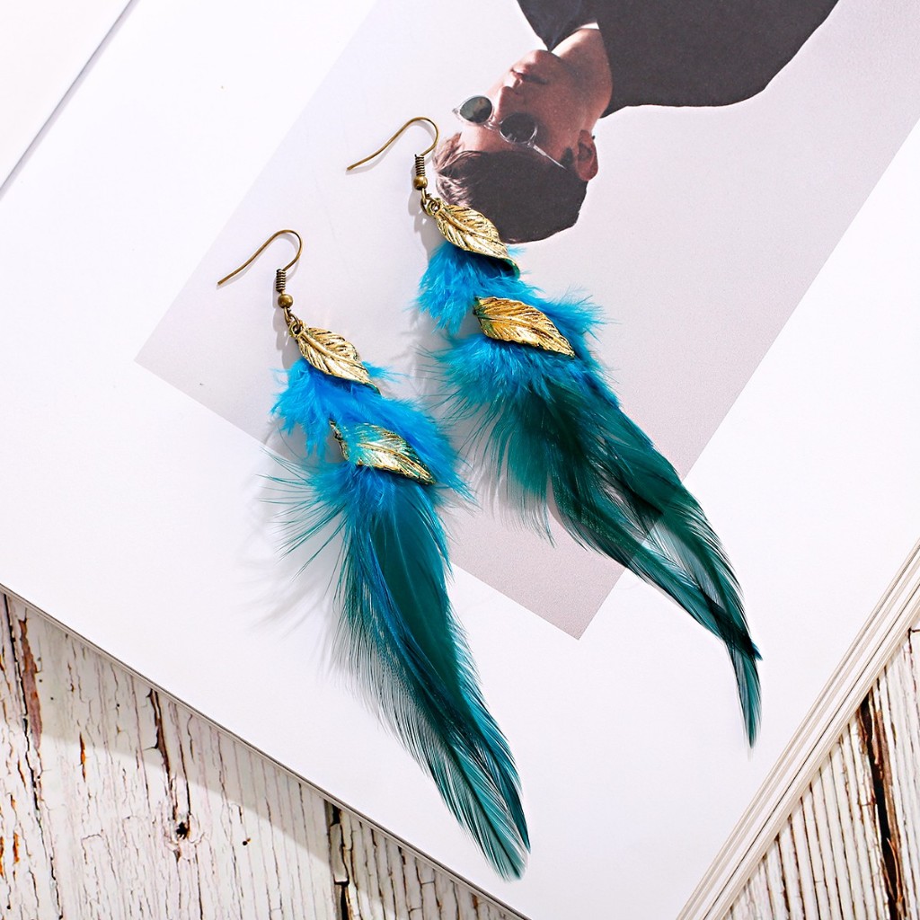 Boho Golden Leaf Feather Earrings for Women Kolczyki Vintage Long Tassel Feather Plush Earrings Charm Banquet Party Jewelry Shopee Malaysia