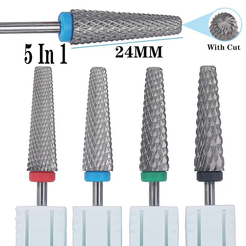 24MM 5In1 Super Long Tapered Carbide Nail Drill Bits Electric Nail