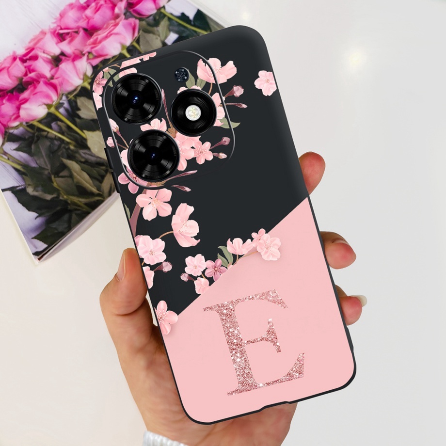 Tecno Spark Go 2024 Case Tecno BG6 Matte Black flower Letter Pattern ...