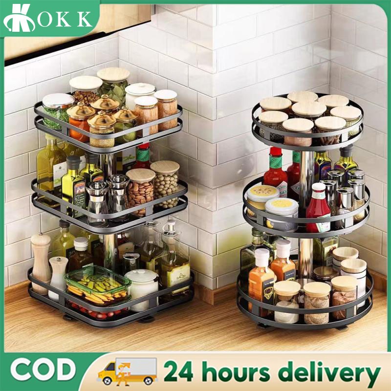 Metal Rotating Kitchen Rack 360 Rak Dapur Rotating Rack Rotate ...