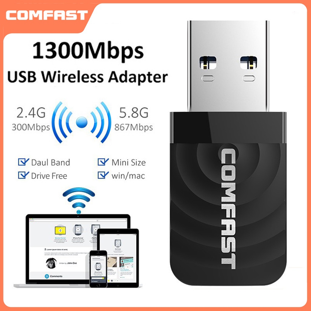 【Malaysia Spot】COMFAST 1300Mbps USB Wifi Adapter 2.4G+5GHz Dual Band ...