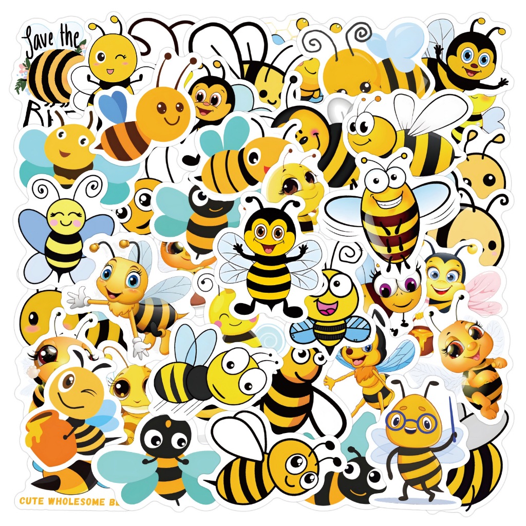 60 pcs Cute Little Bees Cartoon Waterproof PVC Stickers | Shopee Malaysia