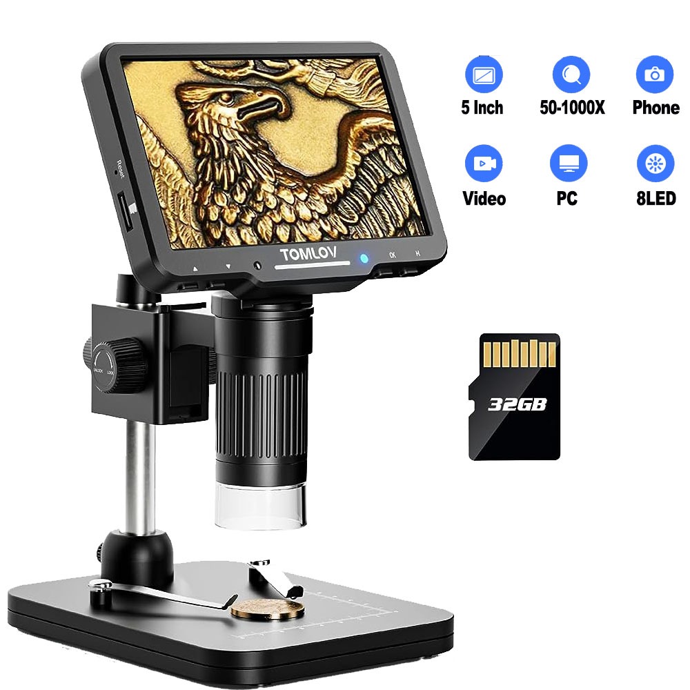 TOMLOV Digital Microscope 5" Inch LCD 1000X Electronic Video