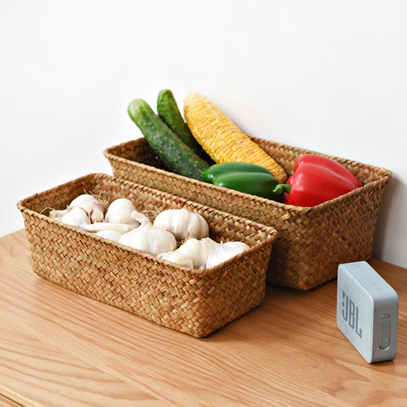 Corn Husk Storage Basket Desktop Storage Box Clothes Rattan Fruit ...