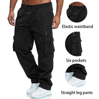 Black Cargo Pants Men'S Joggers Elastic Waist Gym Running Pockets