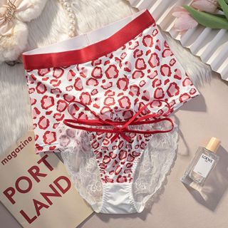 Free shipping Creative gifts sexy couples underwear Male and female red  modal boxers Man and women Transparent Leopard panties
