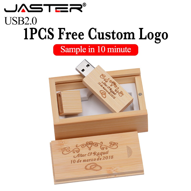 JASTER (Free Custom Logo) USB 2.0 Flash Drive 128GB Block Wood Memory ...