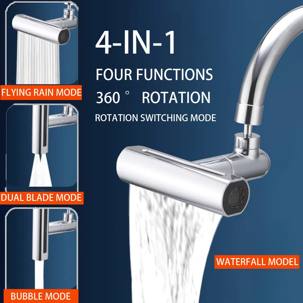 720° Rotation 4 in 1 Waterfall Kitchen Faucet 4Function Kitchen Sink