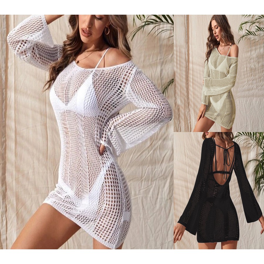 DN0075 Sexy See Through Bikini Cover Up Hollow Out Mesh Knitted