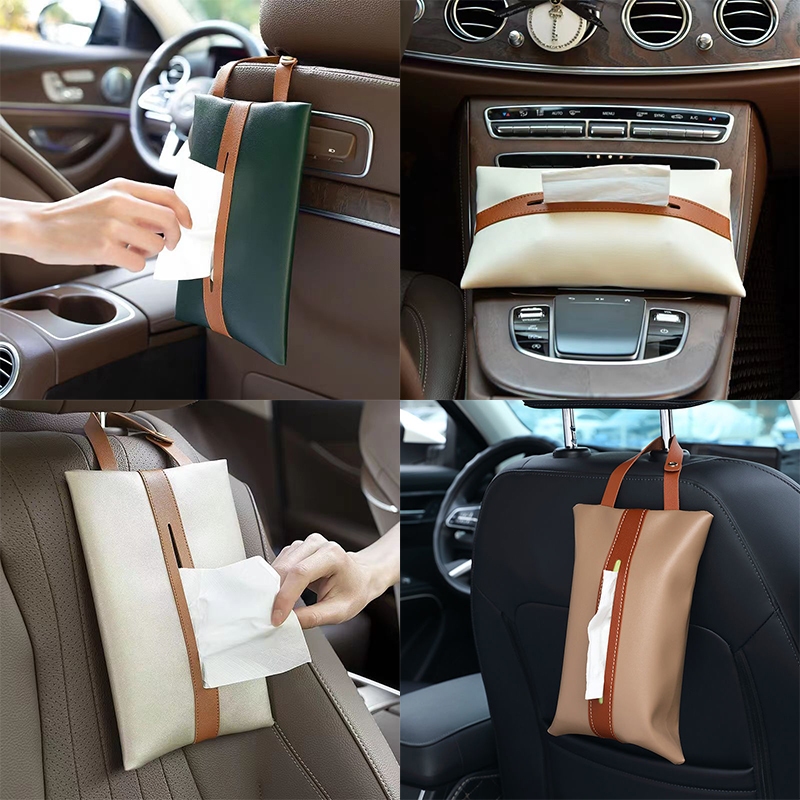 Car Leather Tissue Box Car Hanging Tissue Bag Auto Organizer-55TH