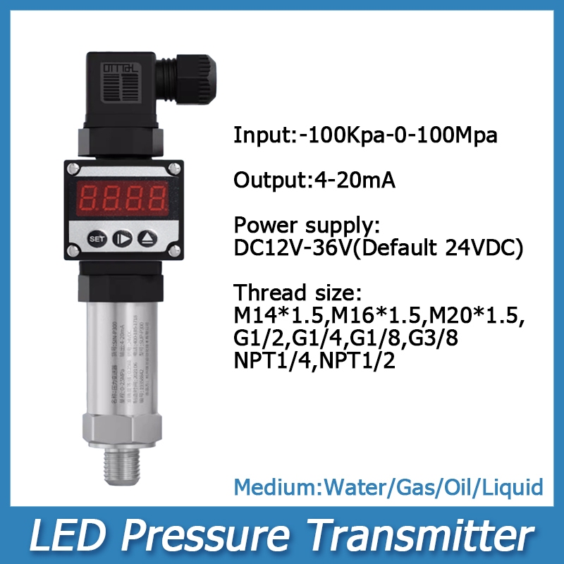 LED Pressure Transmitter -100Kpa-0-100Mpa Water Oil Gas Pressure Sensor ...