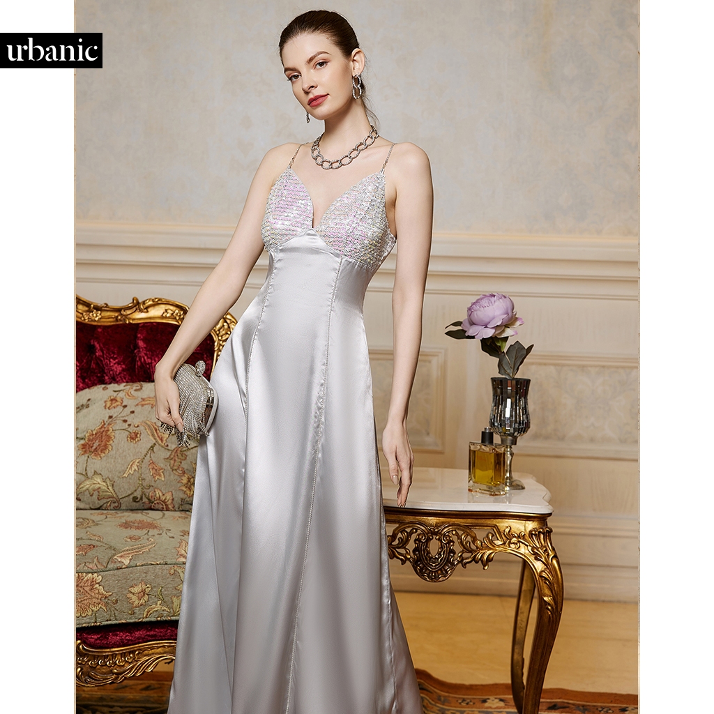 URBANIC Sequin Backless Waistless Halter Dress Gowns Shopee Malaysia