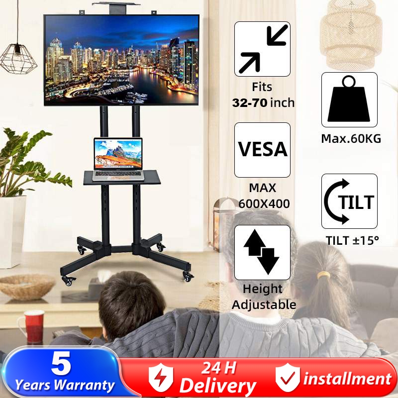 TV Hanger 32 70 Inch Mobile TV Stand with Wheels Metal Bearing 20kg