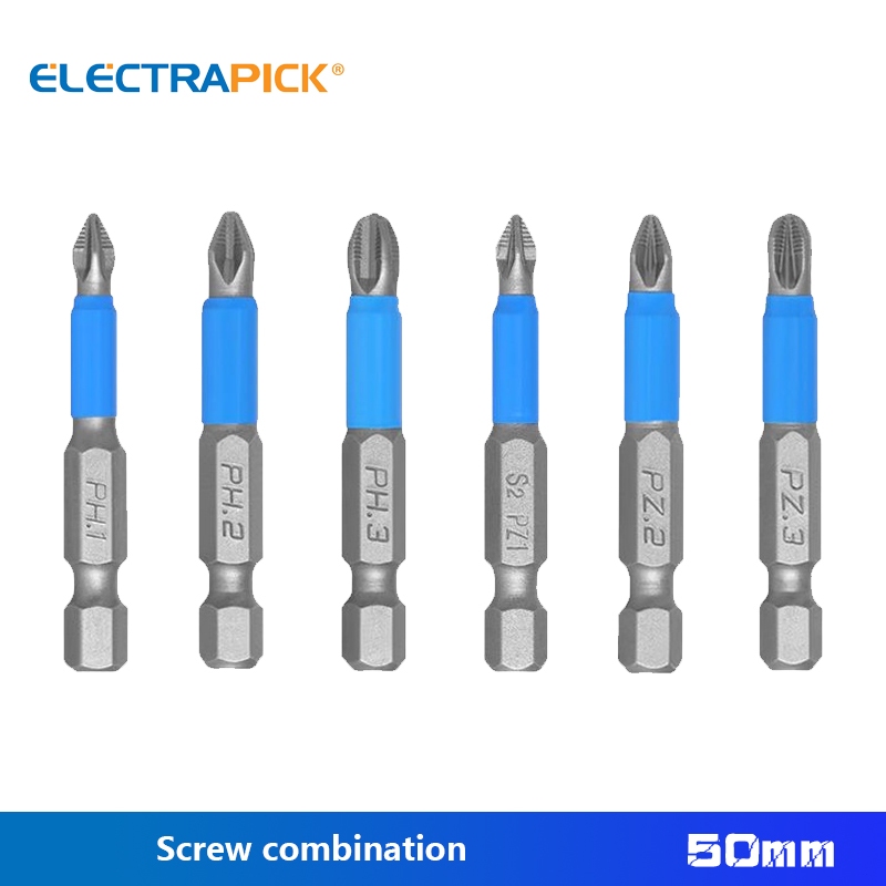 Electrapick PH1-PH3/PZ1-PZ3 Magnetic Screwdriver Bit Set (6 Pcs/50mm/1/ ...