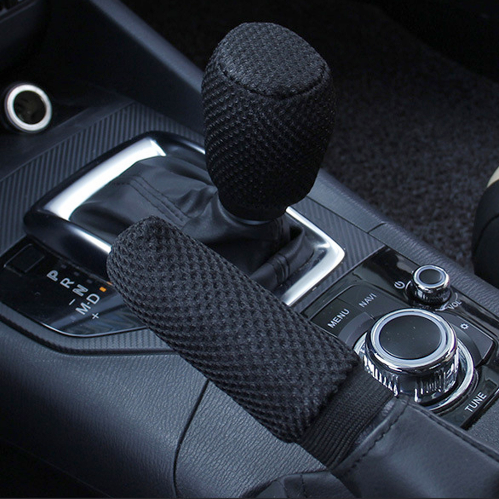 Carbon Fiber Hand Brake Cover Gear Head Shift Knob Car Handbrake Decals
