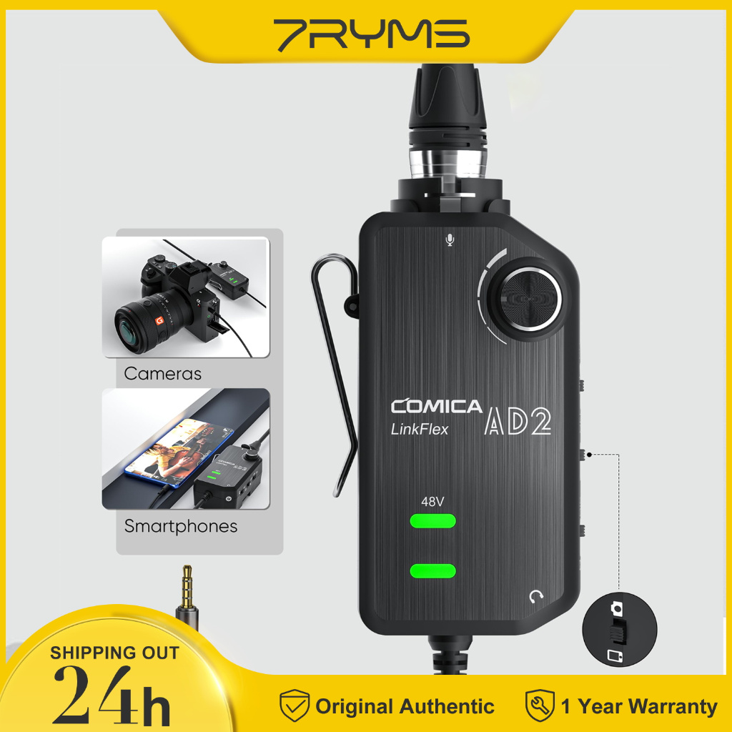 Comica LINKFLEX AD2 XLR/6.35mm Audio Preamp Adapter with 48V Phantom Power, Realtime Monitoring
