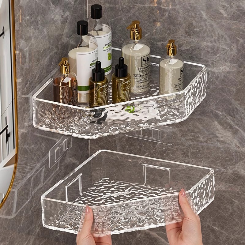 Triangle Bathroom Storage Rack Punch Free Wall Mounted Mirror Cabinet ...