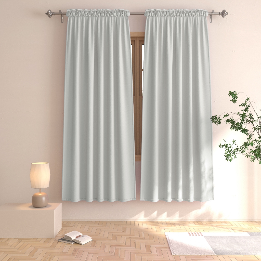 Rod Pocket Langsir Blackout Curtain Living Room Darkening Curtains