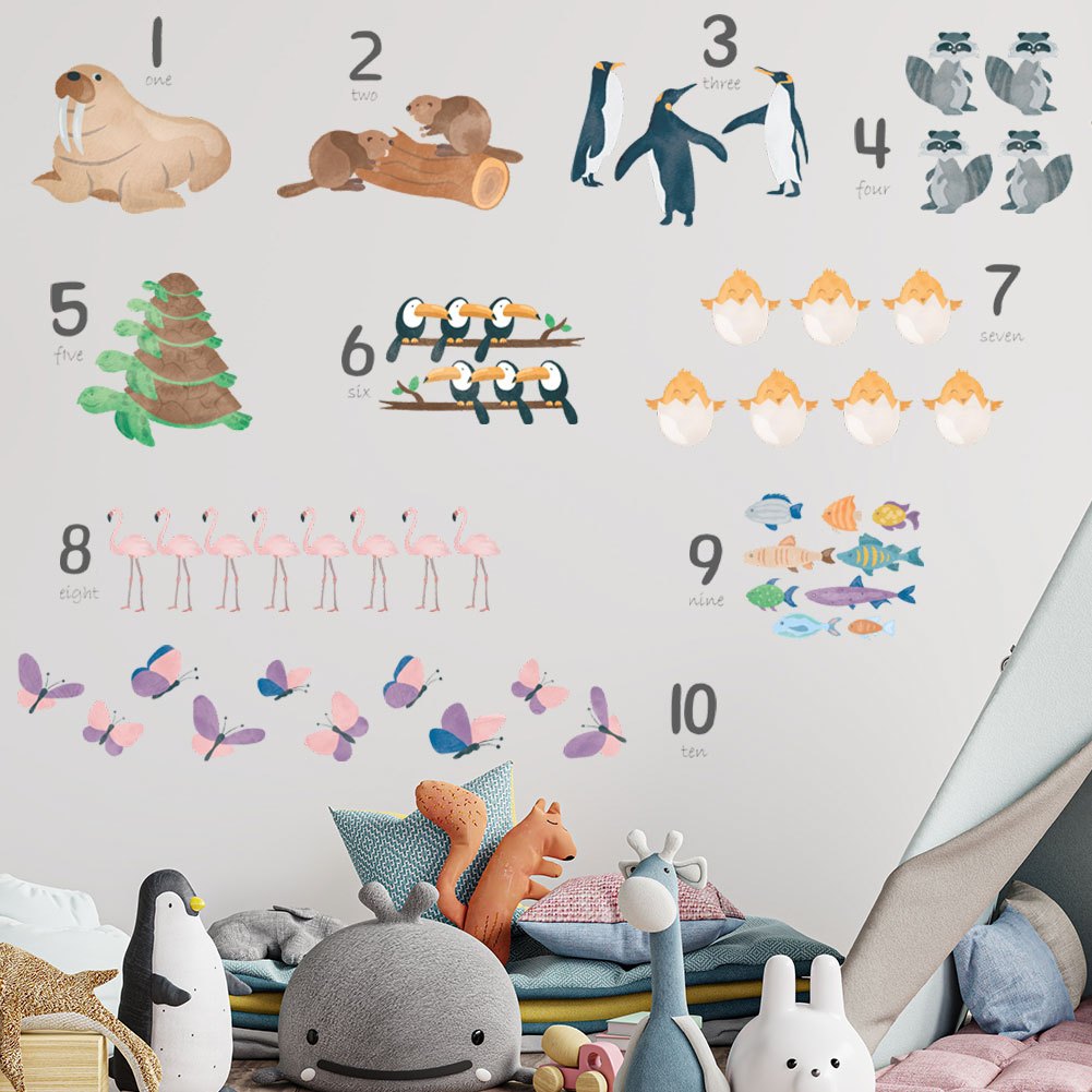 【Zooyoo】Cartoon Number Small Animal Learning Wall Stickers Children's
