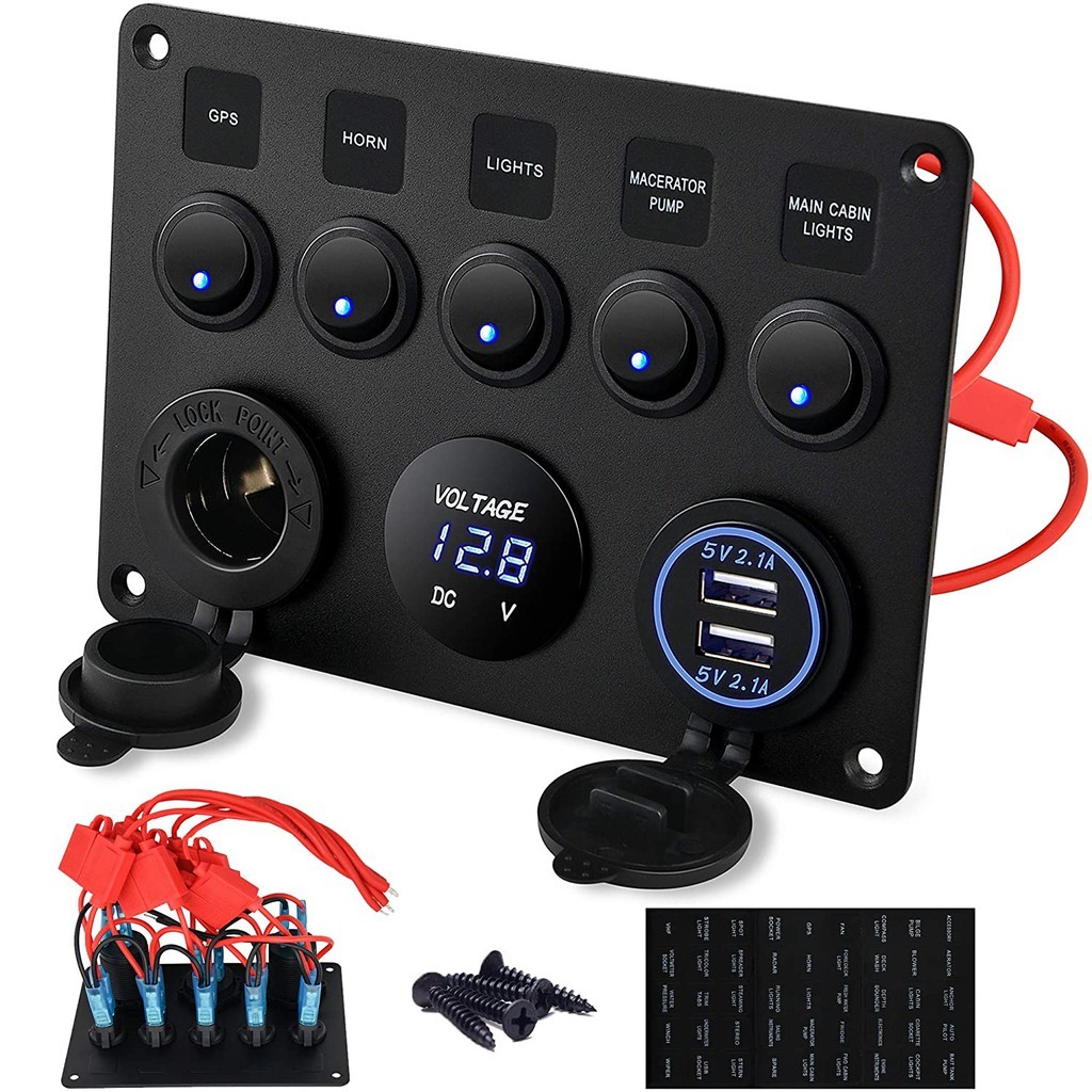5 Gang Rocker Switch Panel 12V Waterproof for RV Boat Car Vehicles ...