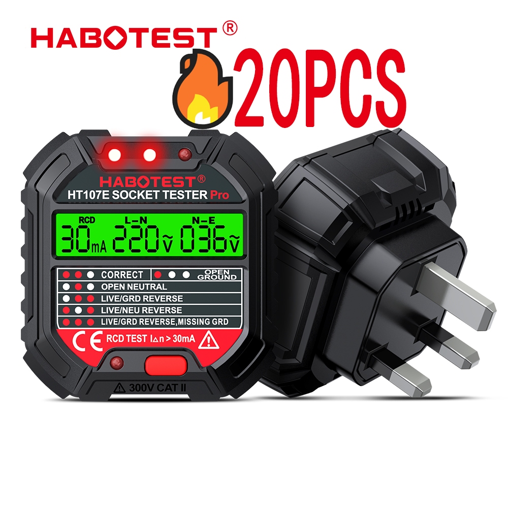 HABOTEST 20PCS HT107E Socket Outlet RCD Tester Accurate LCD Display ...