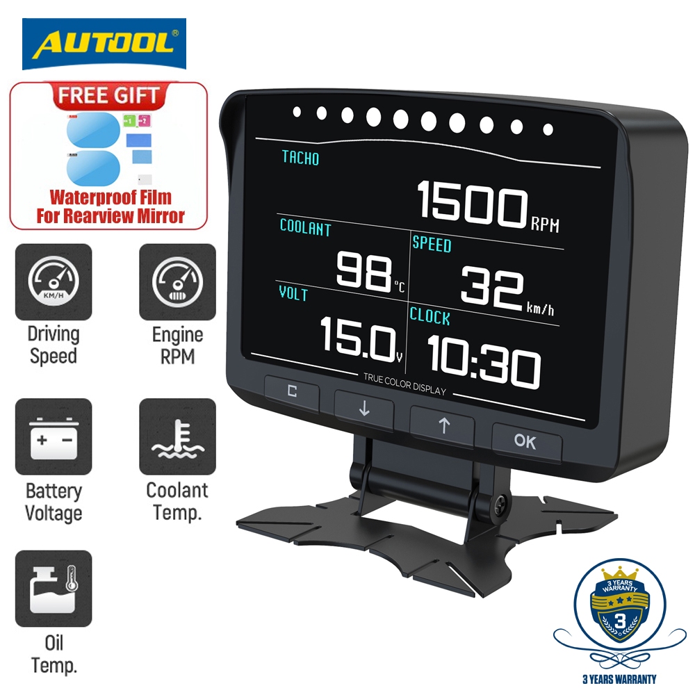 AUTOOL X50 PRO OBD2 HUD Obd Meter Smart Digital Multi Meter Gauge Alarm ...