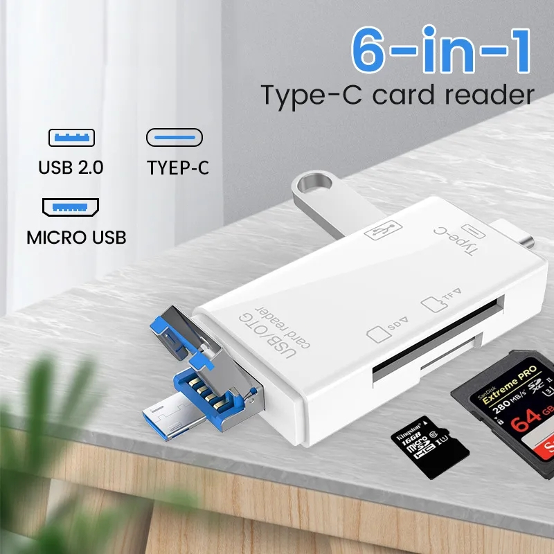 Sd Card Reader usb Card Reader 6 in 1 tf/mirco sd TYPE Smart Memory ...