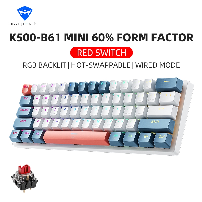 Machenike K500 B61 Mechanical Keyboard, Wired Keyboard, Wired/2.4G Wireless/Bluetooth Keyboard, 60% Keys Hot-swappable RGB Backlit