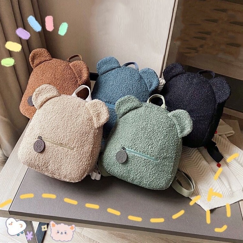 Women Mini Lamb Wool Solid Color Backpack Female Preppy Style Casual ...