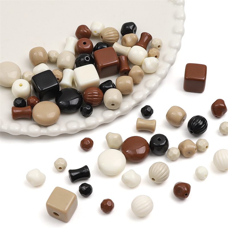 Multistyle Acrylic Solid Coffee Color Series Beads For DIY Handmade ...