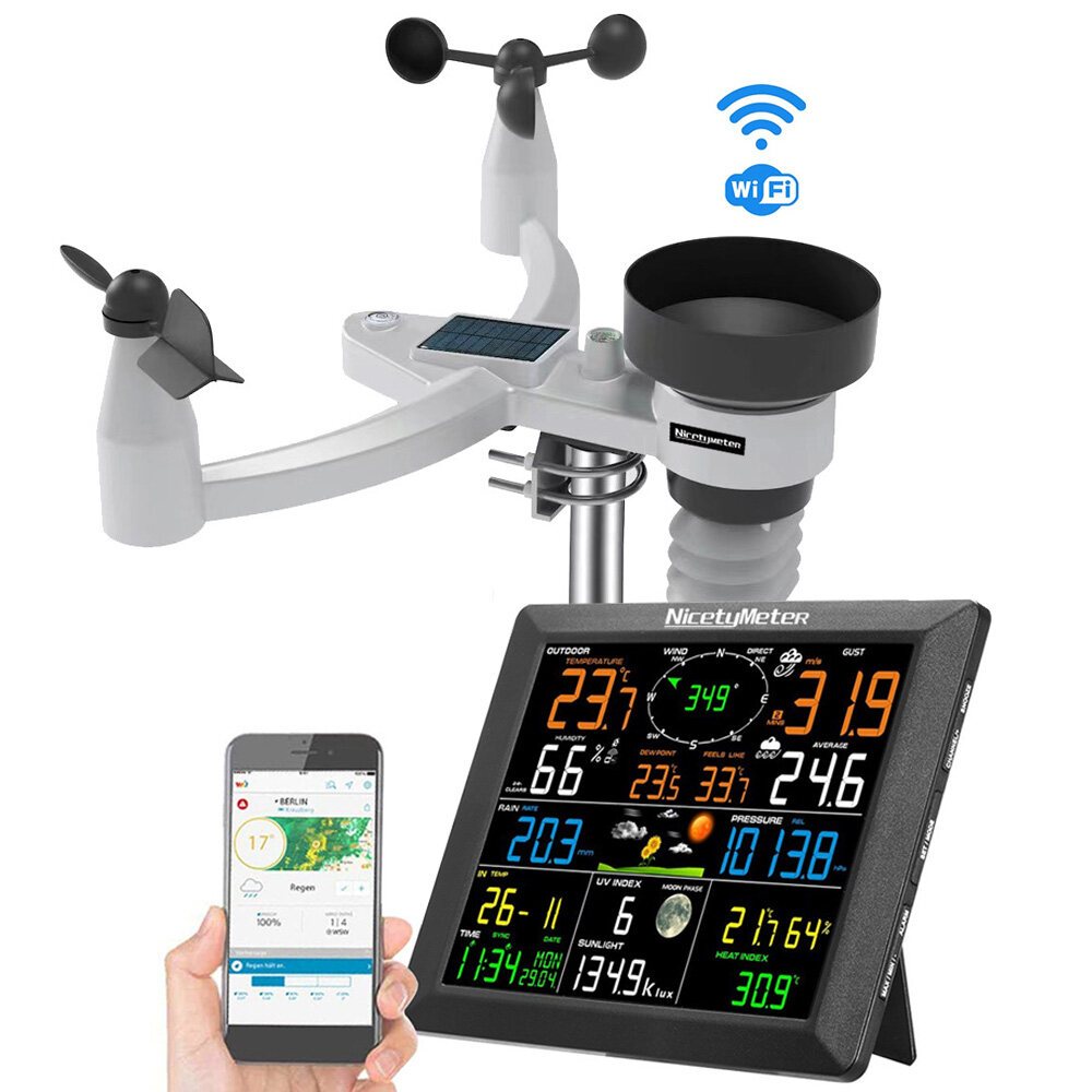 ⭐7-in-1 Weather Station Indoor Outdoor Temperature Humidity Wind Speed ...