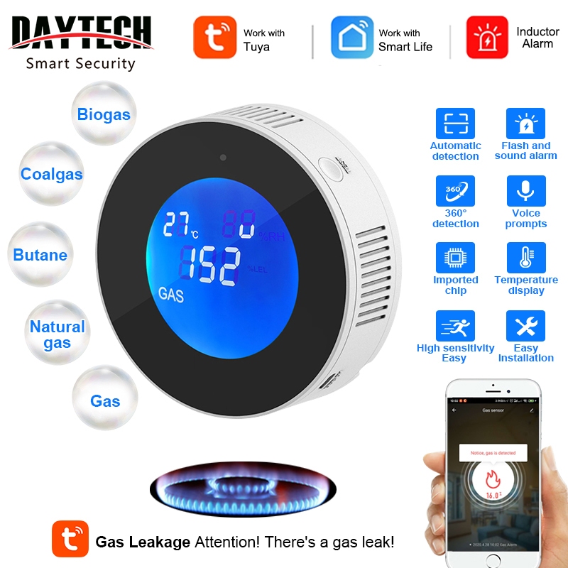 Daytech Tuya Gas Detector WiFi Alarm Smart Sensor LCD Display With