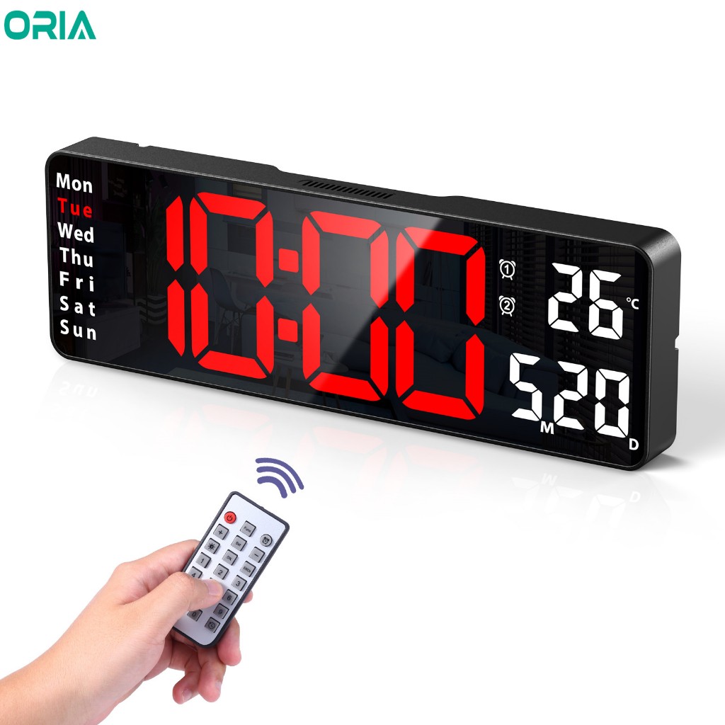 ORIA Digital Wall Clock Remote Control Clock with 13 inches Large LED