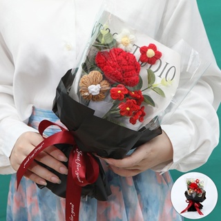 Hand-woven Flower Rose Crochet Bouquet Wedding Decoration Knitting Gifts