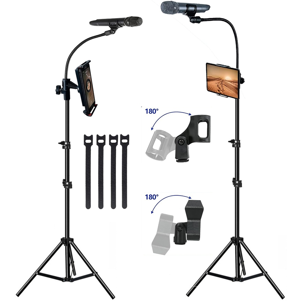 Microphone Stand Portable Mic Stand with Phone Holder,Detachable